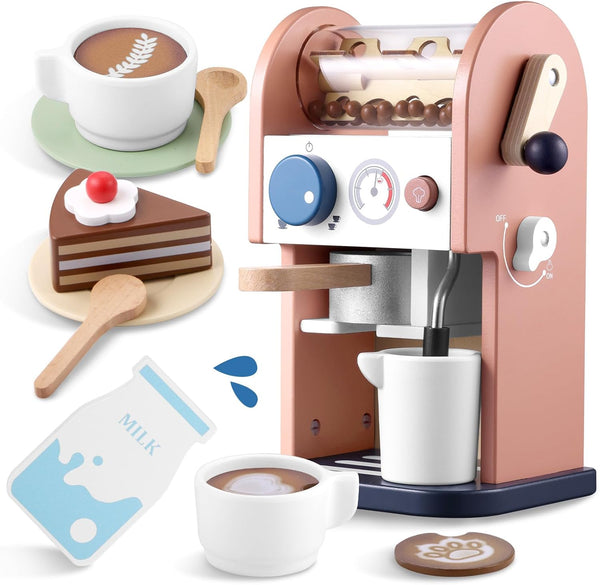 GAGAKU Wooden Coffee Maker Toy 14 pcs Play Kitchen Accessories Toy Coffee