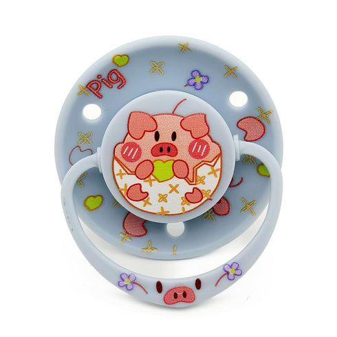 Large Shield Calming Pacifier with Clip & Case Playful Pig Design, Gentle Silicone Sensory Tool for Stress Relief