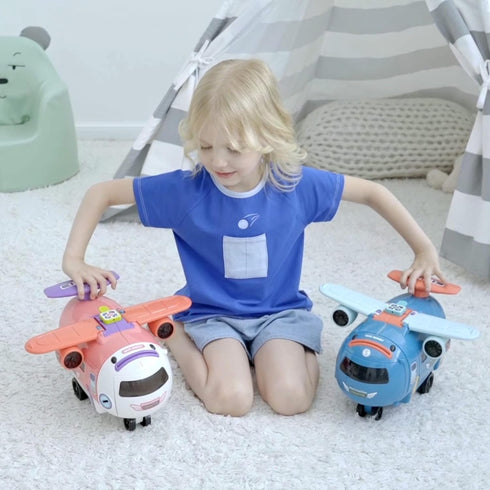 Dwi Dowellin Airplane Car Toy, Steering Wheel Toys for 3-6 Year Olds with Sound and Light, Educational Gift, Blue