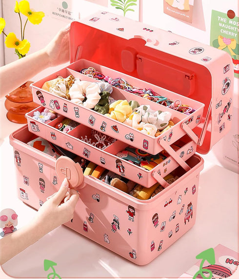 Hair Accessories Organizer for Girls Headbands, Clips, Ties,Baby Girl Supplies, Lockable Three-layer Folding Craft