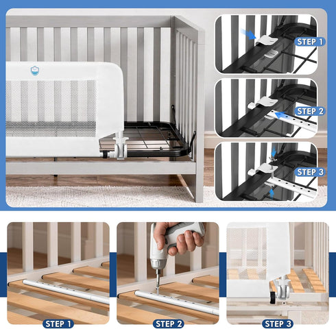 Salcod 33inch Universal Swing Down Crib Rail Guard, Convertible Crib Bed Rail for Toddlers, with Reinforced Wing Nut