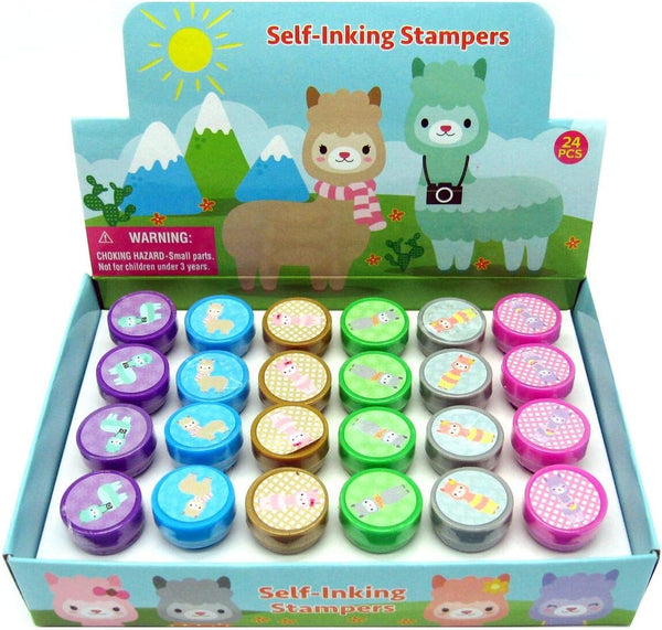 TINYMILLS 24 Pcs Llamas Alpaca Stampers – Assorted Self Ink Stamps for Kids, Llama Birthday Party Favors