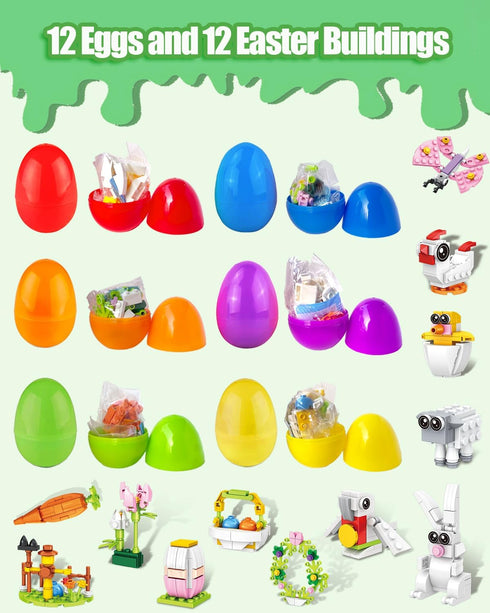 Prefilled Easter Eggs with Bunny Building Toys | Easter Basket Stuffers Fillers for Kids Gifts, Egg Hunt Prizes, Party