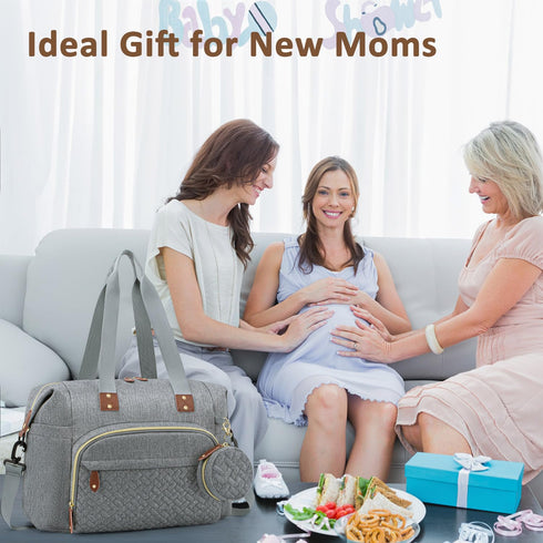 Diaper Bag Tote: Grey, Large Tote for Women with Pacifier Case & Shoulder Straps, Cute Hospital Baby Diaper Bag for Mom