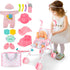 deAO Baby Doll Stroller Set with 13" Doll, 18 PCS Accessories, Foldable Stroller, Kids Play Toys