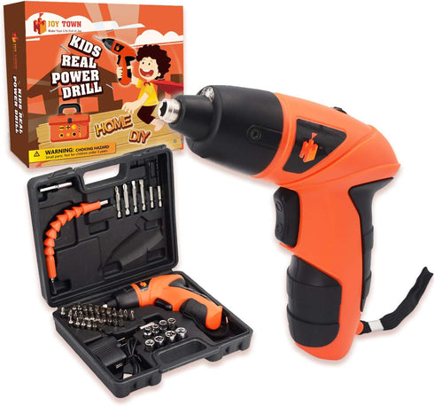 JOY TOWN JoyTown Kids Real Power Drill Set Electric Cordless Drill Tool Kit for