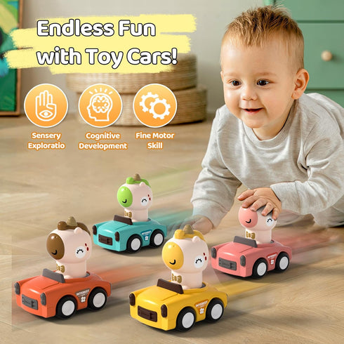 1-3, 6-9-12-18 Set, 1st 1-2 Press to Go Friction Inertia Car, Animal Toddler Toy Cars Infant Month Play Figure Vehicle