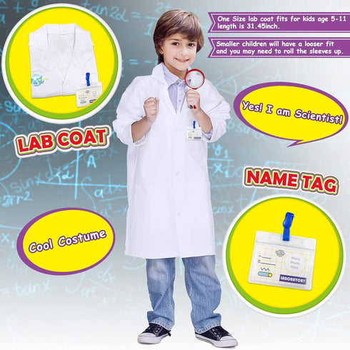 UNGLINGA 30 Experiments Science Kit for Kids, Chemistry Set with Lab Coat for STEM Learning and Role Play