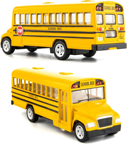 BDTCTK Diecast Yellow School Bus Toy Cars, 5 Inch Pull Back Car with Opening Doors for Kids