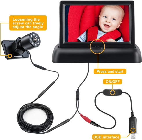 1080p Itomoro Baby Car Mirror, View Infant in Rear Facing Seat with Wide Crystal Clear View,USB Easy Install baby car