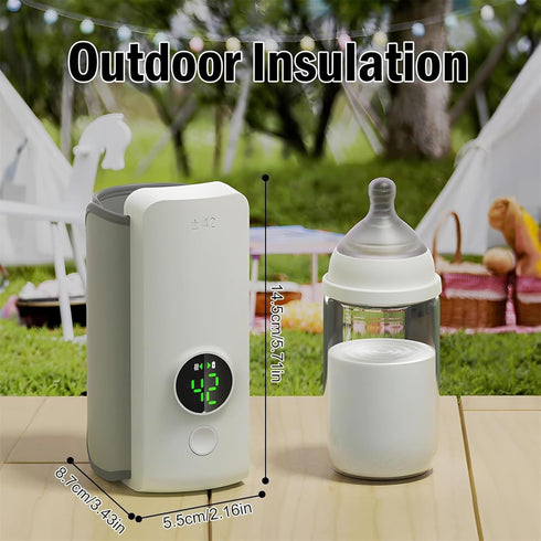 Portable Bottle Warmer for Travel, Fast Warming with Battery-Powered Temperature Display, Waterless Milk Warming