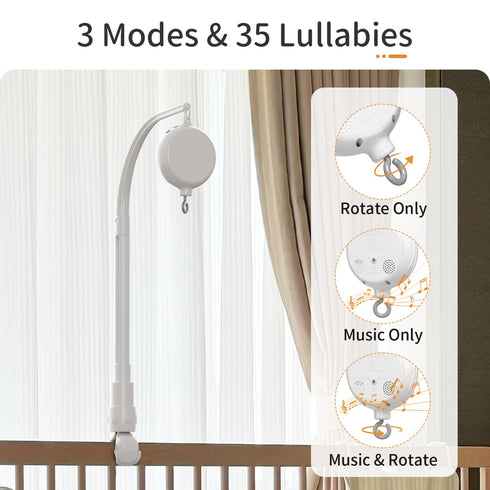 Motor,23 Inch,Volume Control,3 Mobile,35 Lullabies,30 FEISIKE Baby Crib Mobile Arm with Music Box Spin Modes(Turn