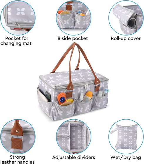 Moteph Diaper Caddy with Changing Mat, Large Baby Diaper Caddy Organizer with Lid, Portable Organizer Basket for Baby