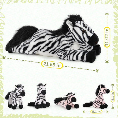 5pcs Set, 25 inch Tezituor Wildlife Zebra Stuffed Animals Realistic Stuffed Zebra with Babies for Boys Girls, Large