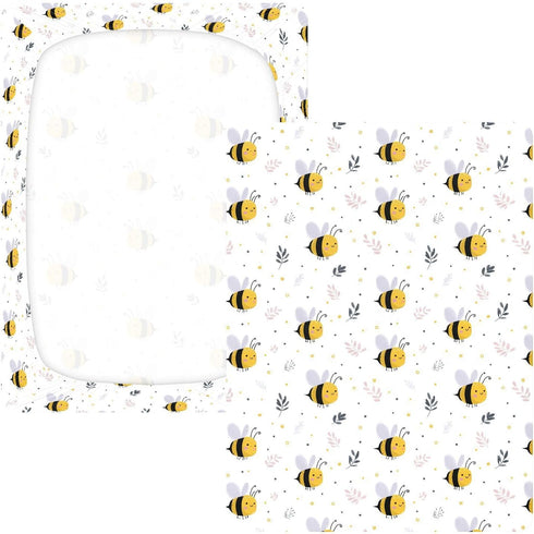 miaozhen 1 Pack 52x28 Cotton Crib Sheets for Baby Boys Girls Soft Stretchy Cute Cartoon Creature Bee White Newborns