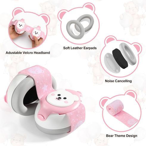 Baby Ear Protection,Bear Baby Headphones Noise Cancelling for Infant Hearing Protection Ages 0-36 Months,25dB NRR Baby Earmuffs,Ideal Baby Essentials for Travel/Sleep/Plane/Noisy Event