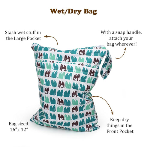 2 Pack (W022) Mama Koala Waterproof Cloth Diaper Wet Bag Reusable Waterproof - - Odor Resistant Travel Wet Dry Bag