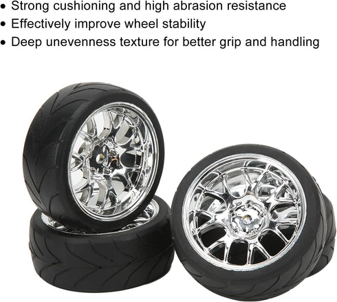VBESTLIFE RC Tire Set, 4Pcs 2.6inch Rubber Tires with Plastic Rims for Most 1:10 Scale Flat Sports Car