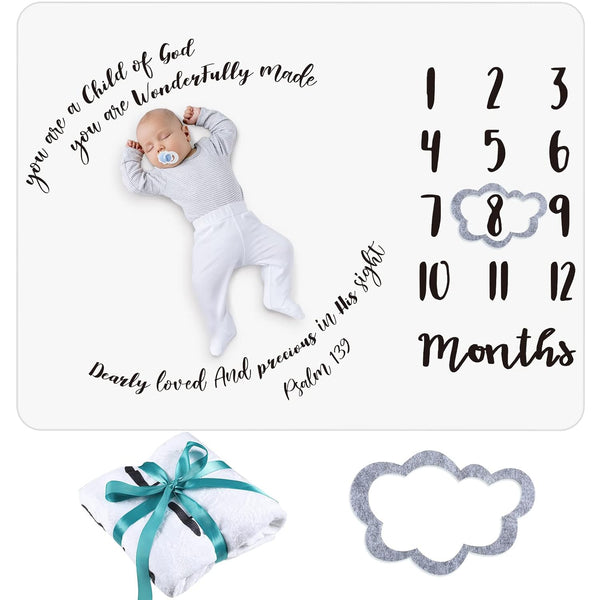 Baby Monthly Milestone Blanket for Boy Girl, 50" x 40" Soft Flannel with Growth Chart Felt Frame, Gender Neutral