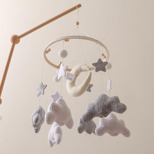GOODMOM Nordic Boho Baby Crib Bell - Moon & Stars Felt Nursery Decor, Neutral Minimalist Baby Room Hanging Ornament
