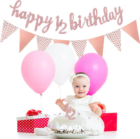 Boao Pre-Strung Half Birthday Decorations Set, Glitter 1/2 Half Year Cake Topper, 6 Months Happy Banner for Baby Shower