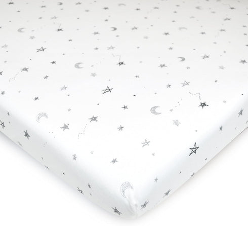 TL Care Printed 100% Natural Cotton Jersey Knit Cradle/Bassinet Sheet, 18 x 36 Fitted, Gray Stars and Moons