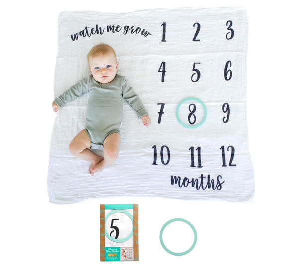 Kate & Milo Baby Monthly Milestone Blanket, Infant Milestone Markers, Newborn Photoshoot Props, Large Blanket