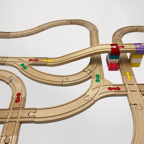 30 Pack 3+ Wooden Train Track Accessories, Pcs Colorful Dog Bone Track Connectors, Compatible with All Train Track
