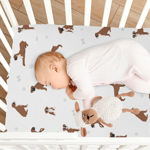 39 27 5In Crib Sheets for Boys Girl Boxer Dog Breathable Mini Crib Mattress Sheets Fitted,Toddler Baby Sheets for Crib