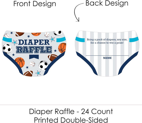 Set 24 Big Dot of Happiness Go, Fight, Win - Sports - Diaper Shaped Raffle Ticket Inserts - Baby Shower Activities