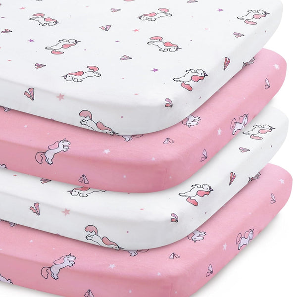 Bassinet Sheet 4 Pack for Baby Girls, Bassinet Sheets Universal Fit for
