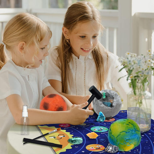 PIBEX Gemstone Dig Kit, 3-IN-1 Solar System Excavating Set, 15 Genuine Rocks & Minerals, STEM Project Toy Gift for Kids