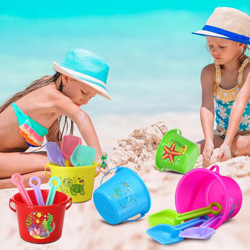 Leitee 50 Pieces Mini Plastic Sand Bucket for Kids, 6.3 Inch Small Beach Pail for Summer Beach Toys