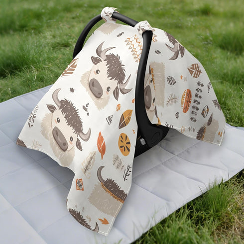 Dalzium Buffaloes Cow Car Seat Cover Baby, Carseat Canopy Cover for Girl Boy, Breathable Baby Carrier Cover Stroller