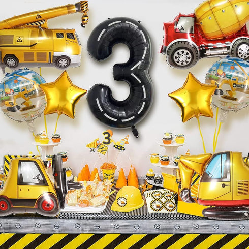 DUNSEO 3rd Construction Truck Balloons for Boys Birthday Party Supplies - Tractor Themed Decorations and Favors