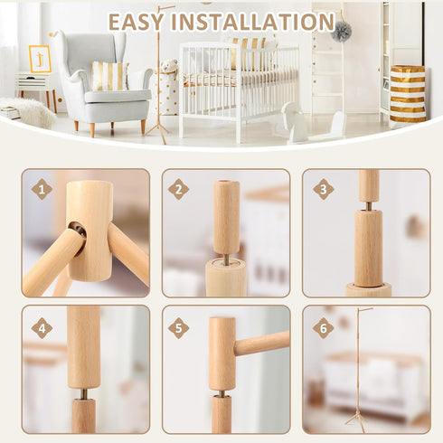 61.4 Inch 100% Floor-Standing Crib Mobile Arm - Wooden Mobile Arm for Crib - Movable Baby Mobile Hanger with Strong