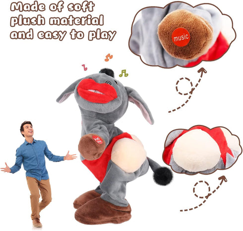 Emoin Dancing and Singing Donkey Toy Valentines Day Gifts, Shaking Donkey Stuffed Animal Interactive Musical Toys