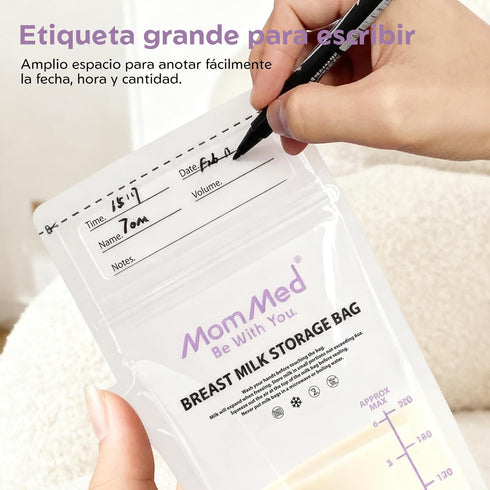 MomMed 6oz (200 Count) Breast Milk Storage Bags with Color-Changing Temperature Indicator - Self-Standing No-Leak