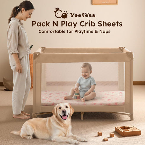 Pack Pack 38"x26" Yoofoss Muslin and Play Sheets Fitted, Organic Mini Crib Sheets for Boys Girls, Playard Sheet