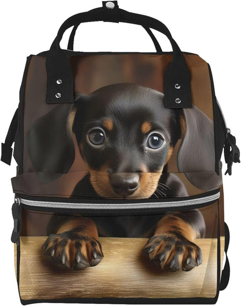 HJTRW Dog Dachshund Diaper Bag Backpack for Women Waterproof Mummy Backpack Large Nappy