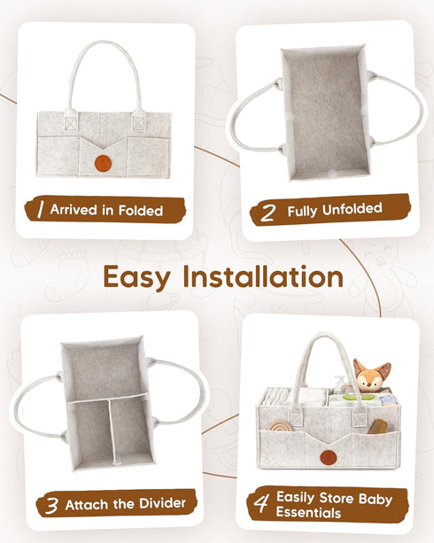 15" 9" 7" Maliton Baby Diaper Caddy, Nursery Storage Bin & Car Organizer with Handle, Large Felt Bag for Newborn