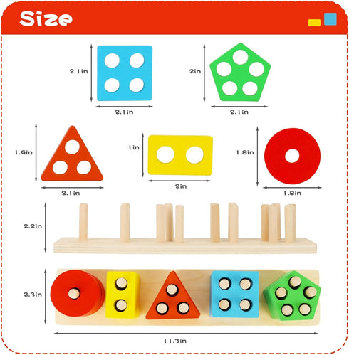 3 Otters 20PCS Wooden Sensory Toys - Montessori Stacking Sorting Toys, Toddler Learning Activities & Puzzles
