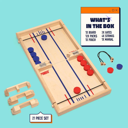 (18") 2 Pinbo Sling Puck Game Premium Wooden Foldable Board | Player Tabletop Game for Adults & Kids | Travel Friendly