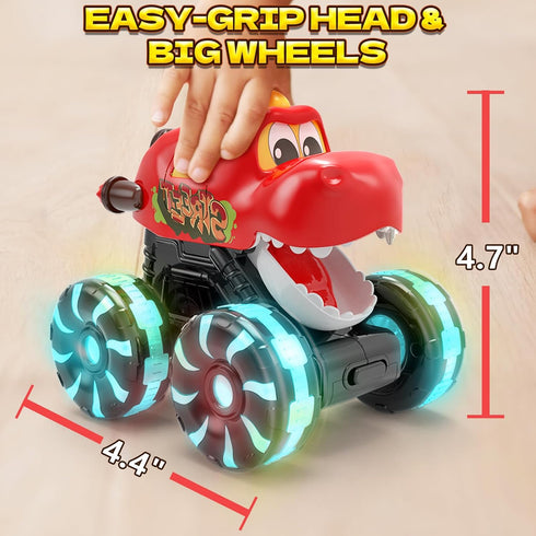 2 3 4 5 Intoypad Red Chomping Dino Monster Truck Toy Press and Go Car with LED Light Wheels Light-Up Push Car