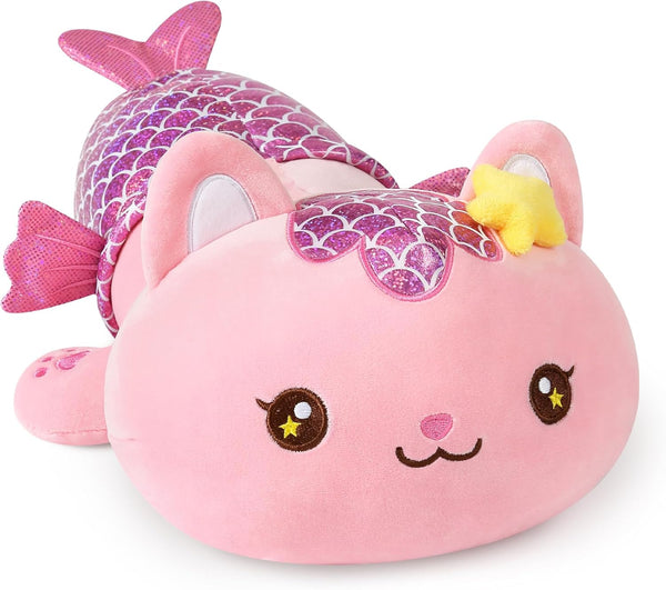 Onsoyours Cute Kitten Mermaid Plush Toy, Soft 12" Kitty Plush Pillow for Kids (Pink Cat Mermaid)