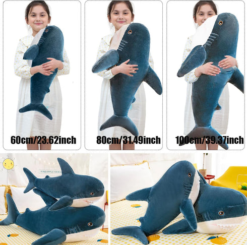 Giant Blue Shark Plush Pillow, Soft Toy Stuffed Animal Pillow for Comfortable Sleeping, 100cm/39.37inch.