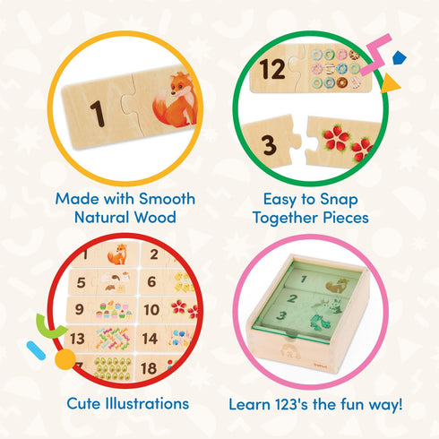 Battat One-Match Numbers Wooden Puzzle for Toddlers - Educational Self-Correcting Puzzles with Storage Box
