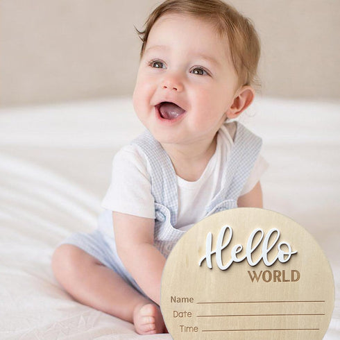 Ycfish 5.9 Inch Baby Announcement Sign, Wooden Hello World Newborn Sign Birth Announcement Signs, Hello World Nursery