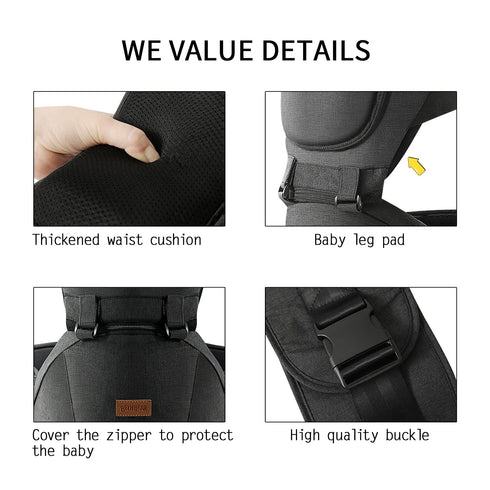 Acumas 44lbs, 6-in-1 Baby Carrier with Hip Seat, Baby Carrier Newborn to Toddler up to Ways to Carry, All Seasons