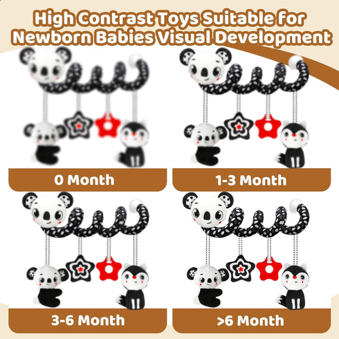 0-6,6-12Months Black and White High Contrast Baby Toys - Sensory Infant Hanging Carseat & Stroller Toy for Newborns